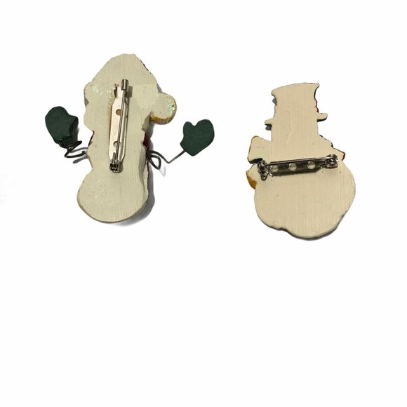 Christmas Resin Holiday Pins Winter Snowman Brooch Lot of 2 Vintage Costume - Picture 4 of 4